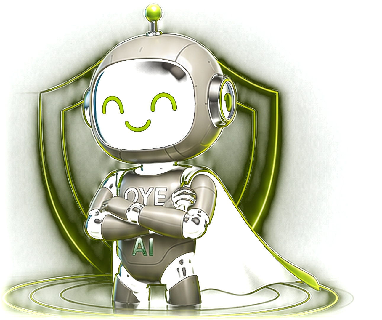 OYE AI mascot with a privacy shield